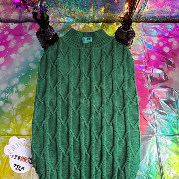 To A Turn Green Cable Knit Pet Sweater 2XL (30-45 lb)