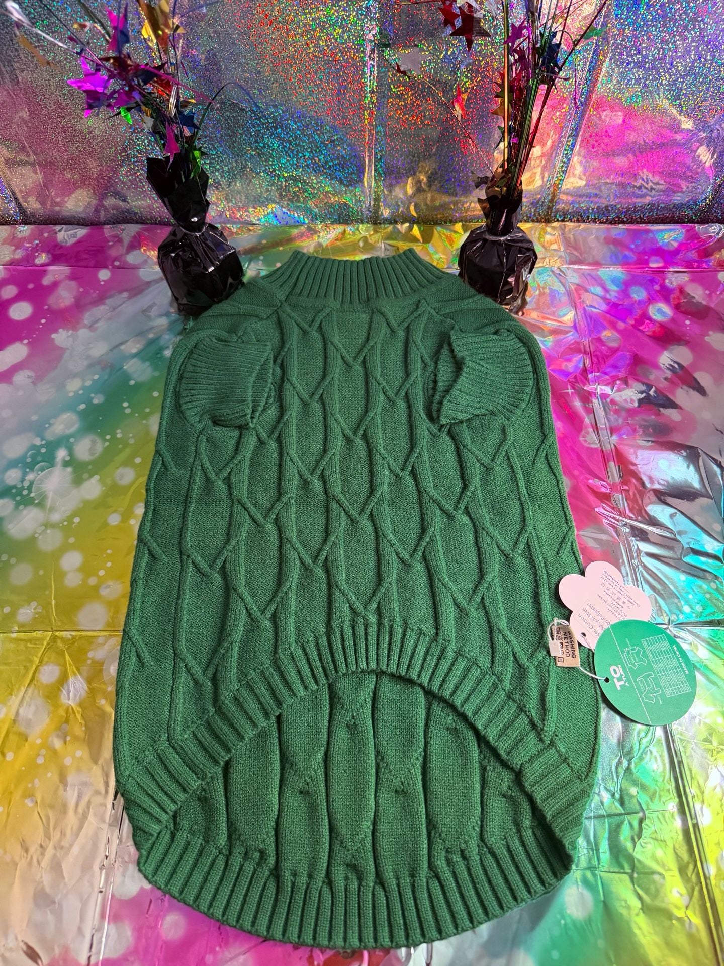 To A Turn Green Cable Knit Pet Sweater 2XL (30-45 lb) 2
