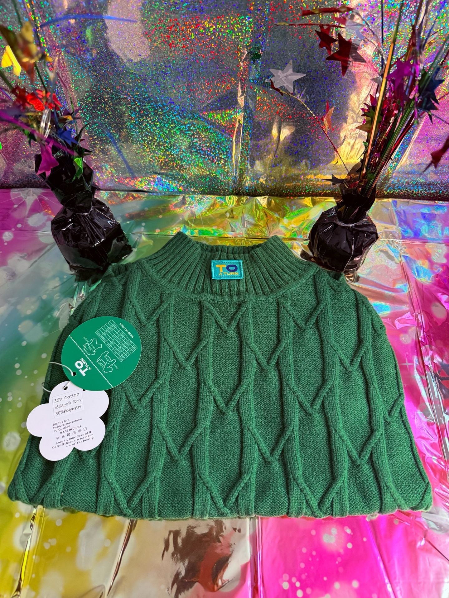 To A Turn Green Cable Knit Pet Sweater 2XL (30-45 lb) 3