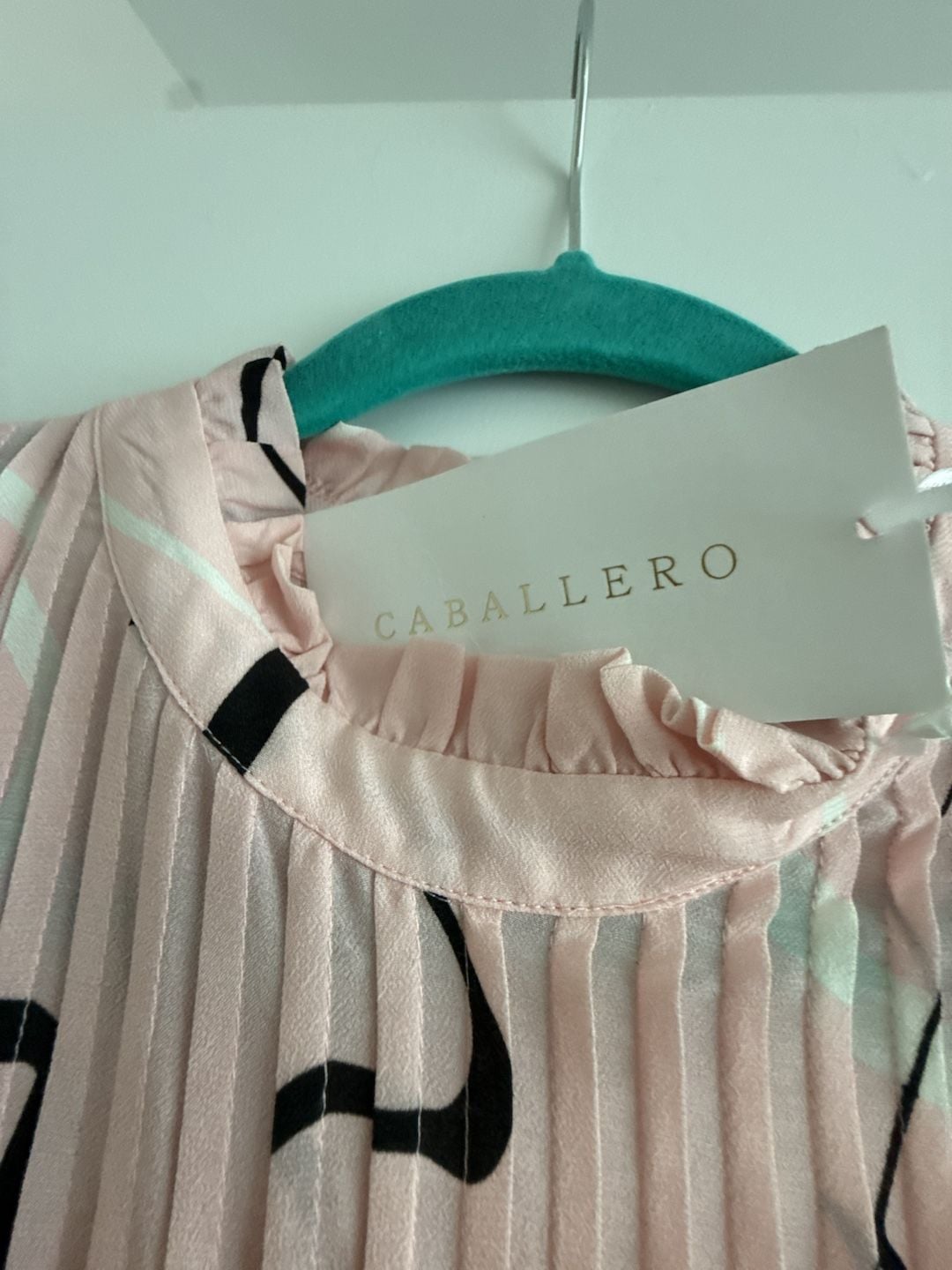 Caballero Pink Abstract Print Pleated Ruffle Neck Blouse 3