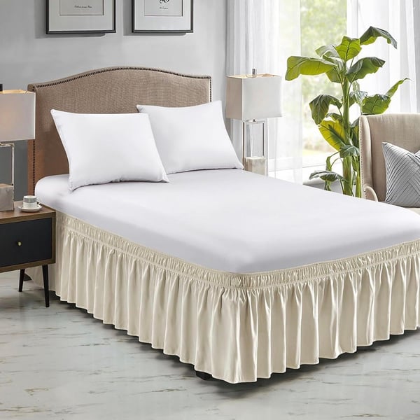 FreshCulture Full Bed Skirt, Elastic Wrap Around Full-16" Drop, Cream