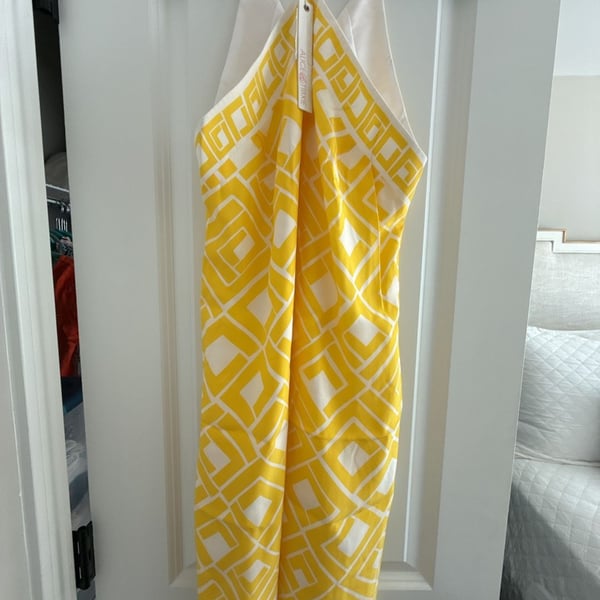 Alice & Trixie Yellow and White Geometric Print Halter Dress