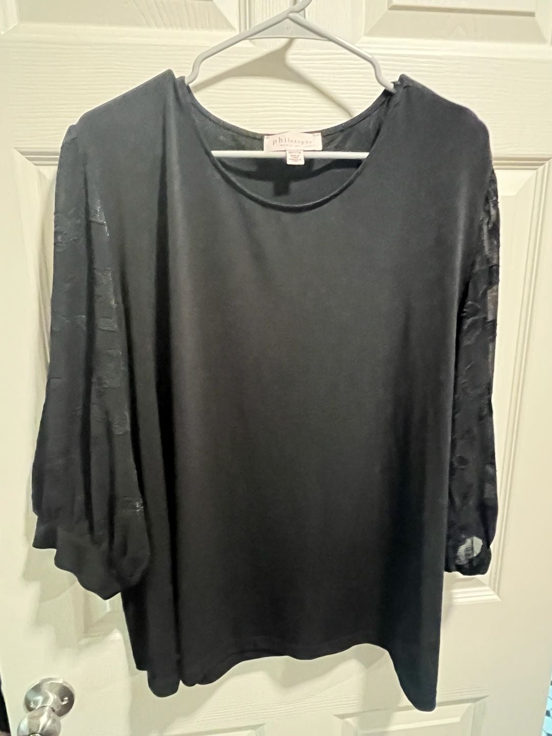 Philosophy Woman Republic Clothing Black Floral Sheer Sleeve Blouse 3X 1