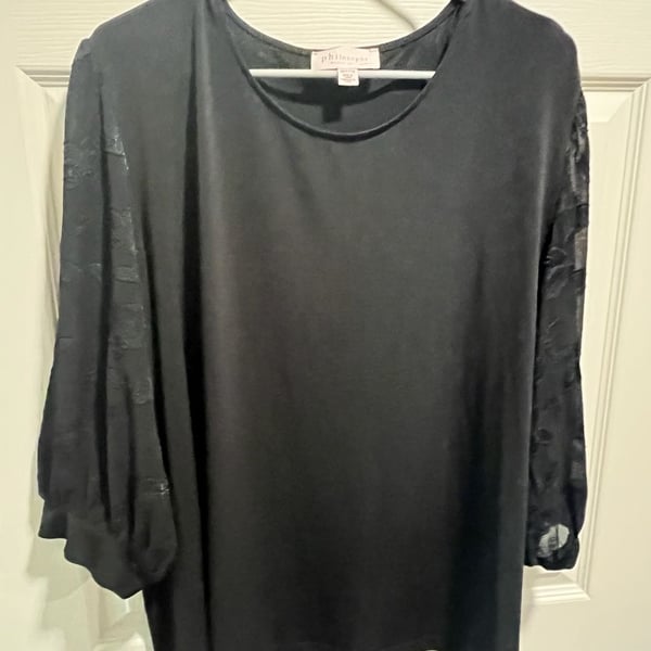 Philosophy Woman Republic Clothing Black Floral Sheer Sleeve Blouse 3X