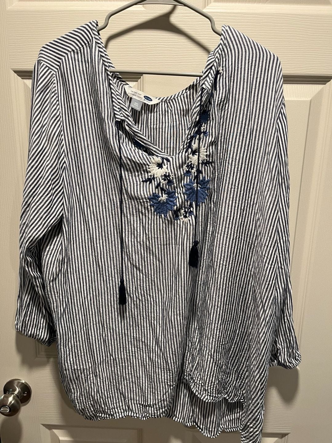 Old Navy The Tunic Shirt Striped Embroidered Top XXL 2