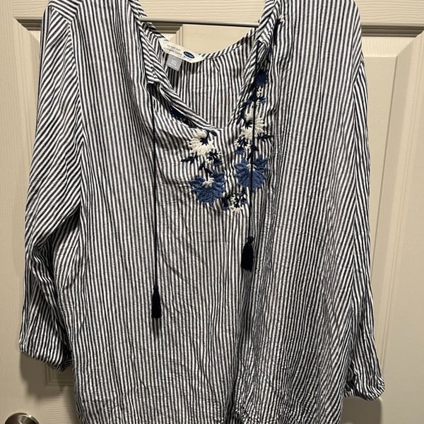 Old Navy The Tunic Shirt Striped Embroidered Top XXL