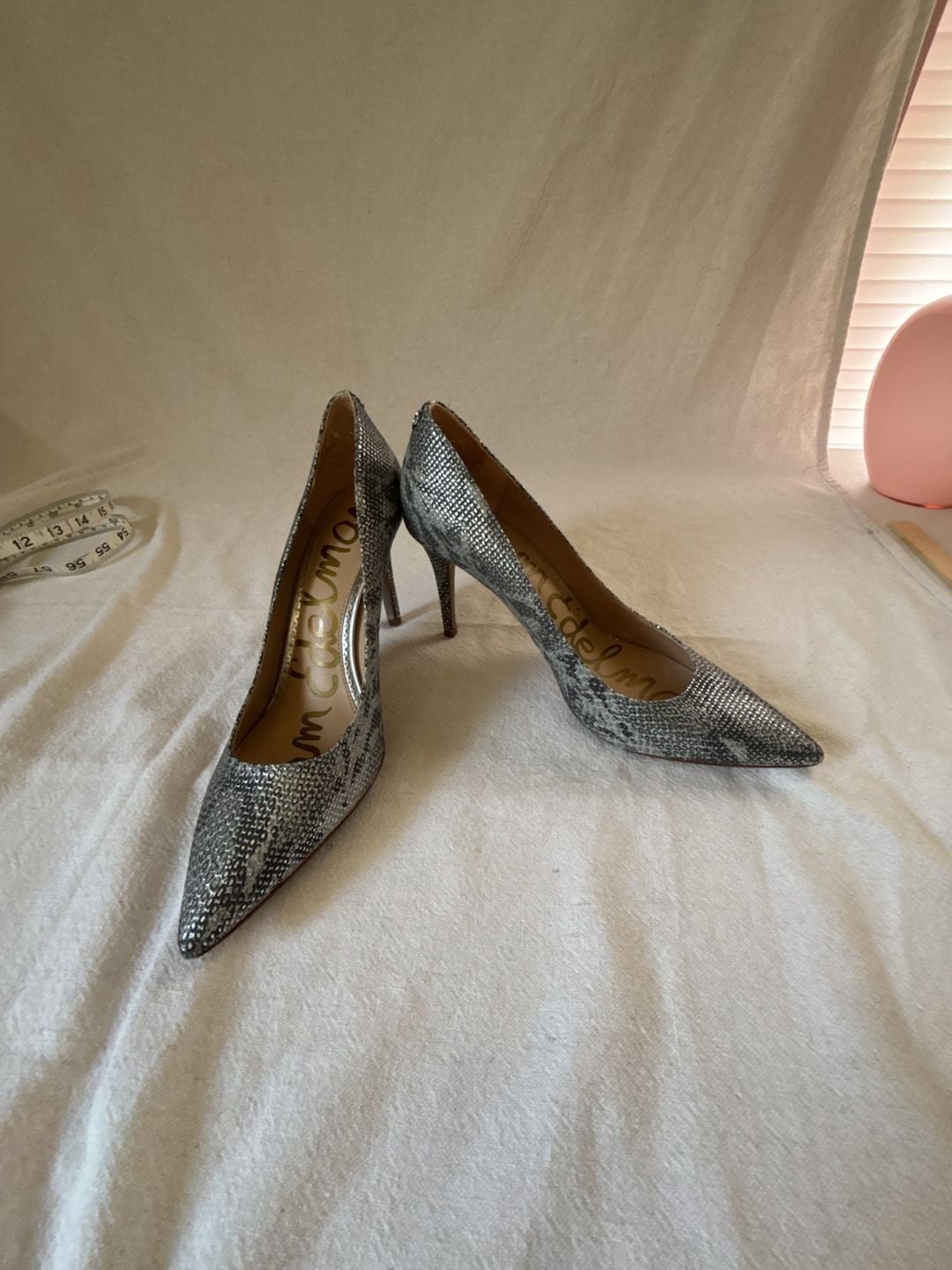 Sam Edelman Hazel Pointed Toe Stiletto Pumps Silver Snakeskin Print 2
