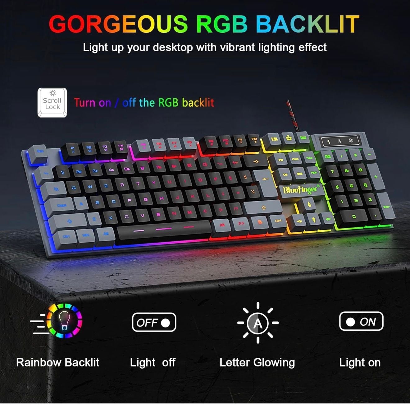 Bluefinger Wired RGB Backlit Gaming Keyboard and Mouse Combo 1