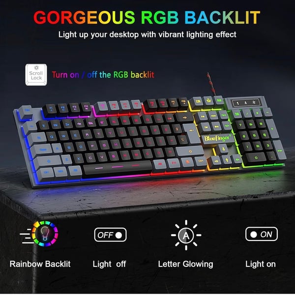 Bluefinger Wired RGB Backlit Gaming Keyboard and Mouse Combo