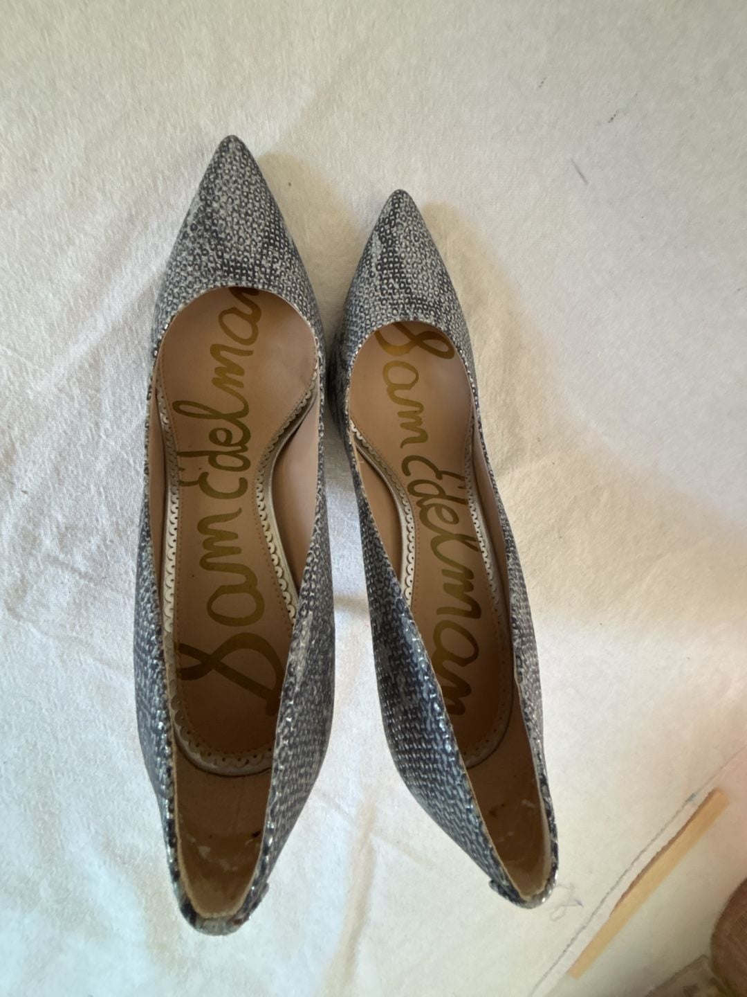 Sam Edelman Hazel Pointed Toe Stiletto Pumps Silver Snakeskin Print 4