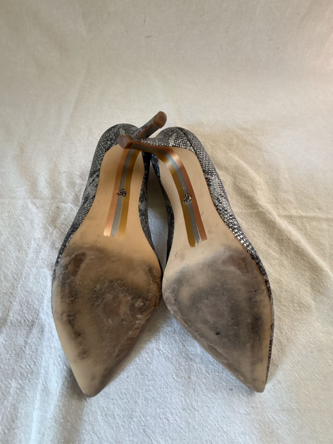 Sam Edelman Hazel Pointed Toe Stiletto Pumps Silver Snakeskin Print 5