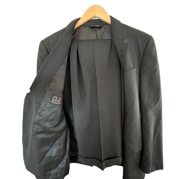 Jos. A. Bank, Cashmere Wool Blend, Men's 40R Suit Jacket/34R Pants, Black