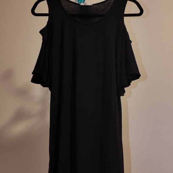 Rolla Coster Black Cold Shoulder Short Ruffle Sleeve Dress Size S