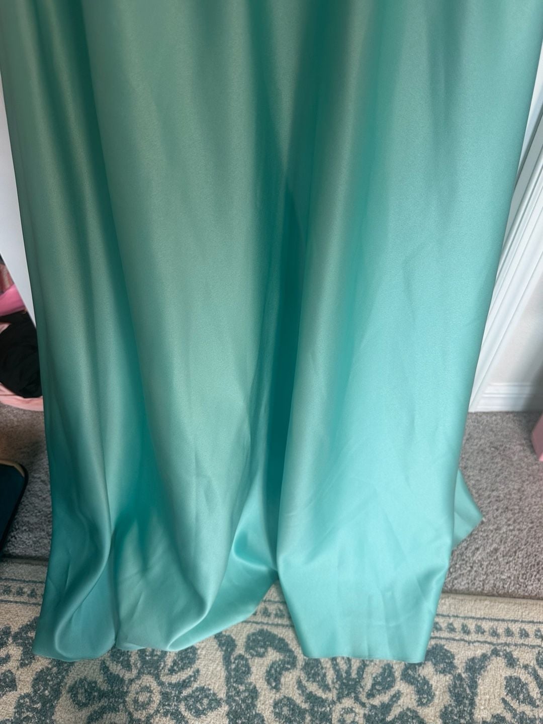 Aqua Turquoise Satin Lace Bodice V-Neck Formal Prom Evening Gown Size 10 7