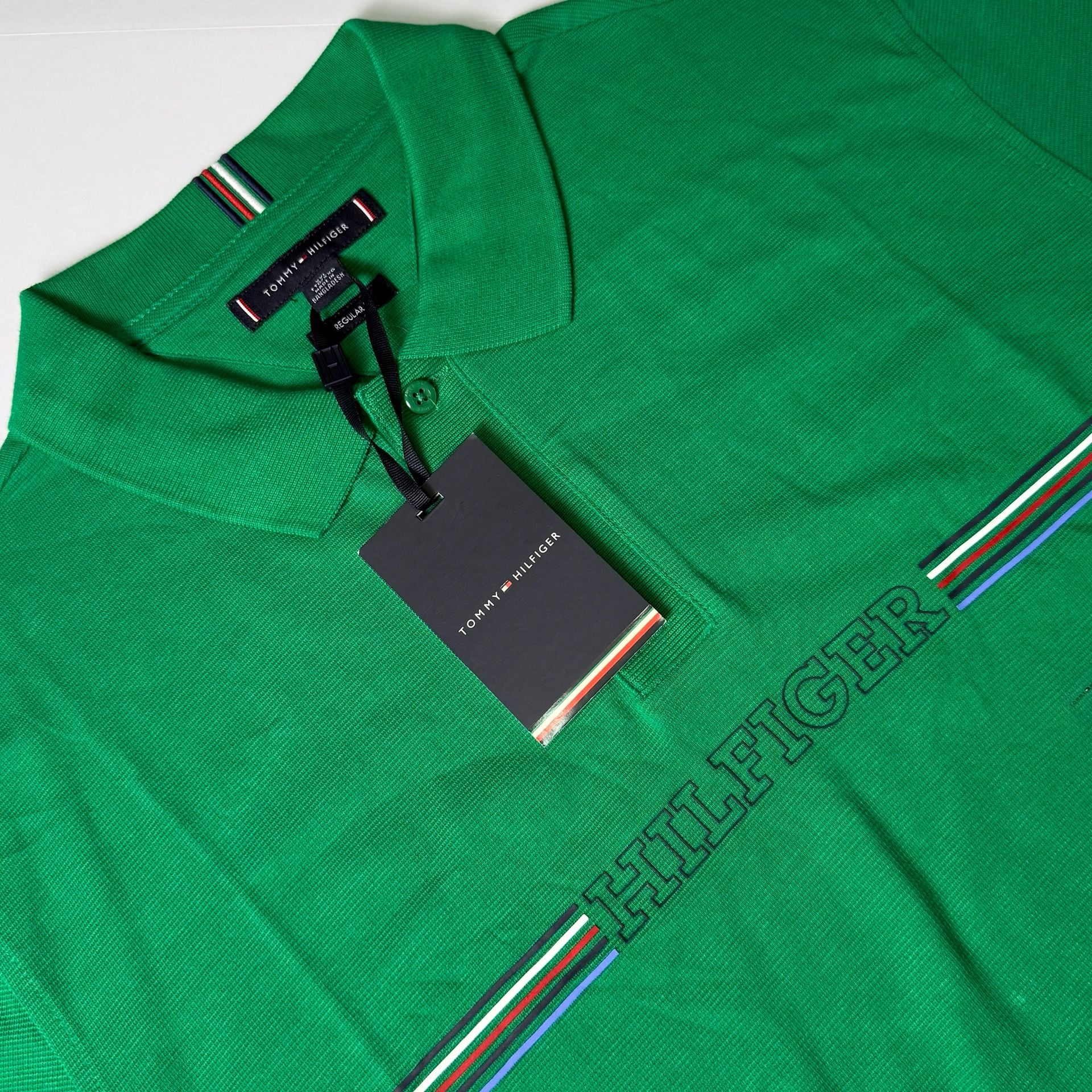 Tommy Hilfiger Men's Green Striped Logo Polo Shirt Size XXL 2