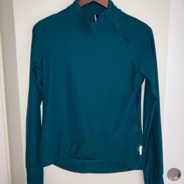Mondetta Women's Size S/P Teal Athletic Wrap Hem Long Sleeve Pullover