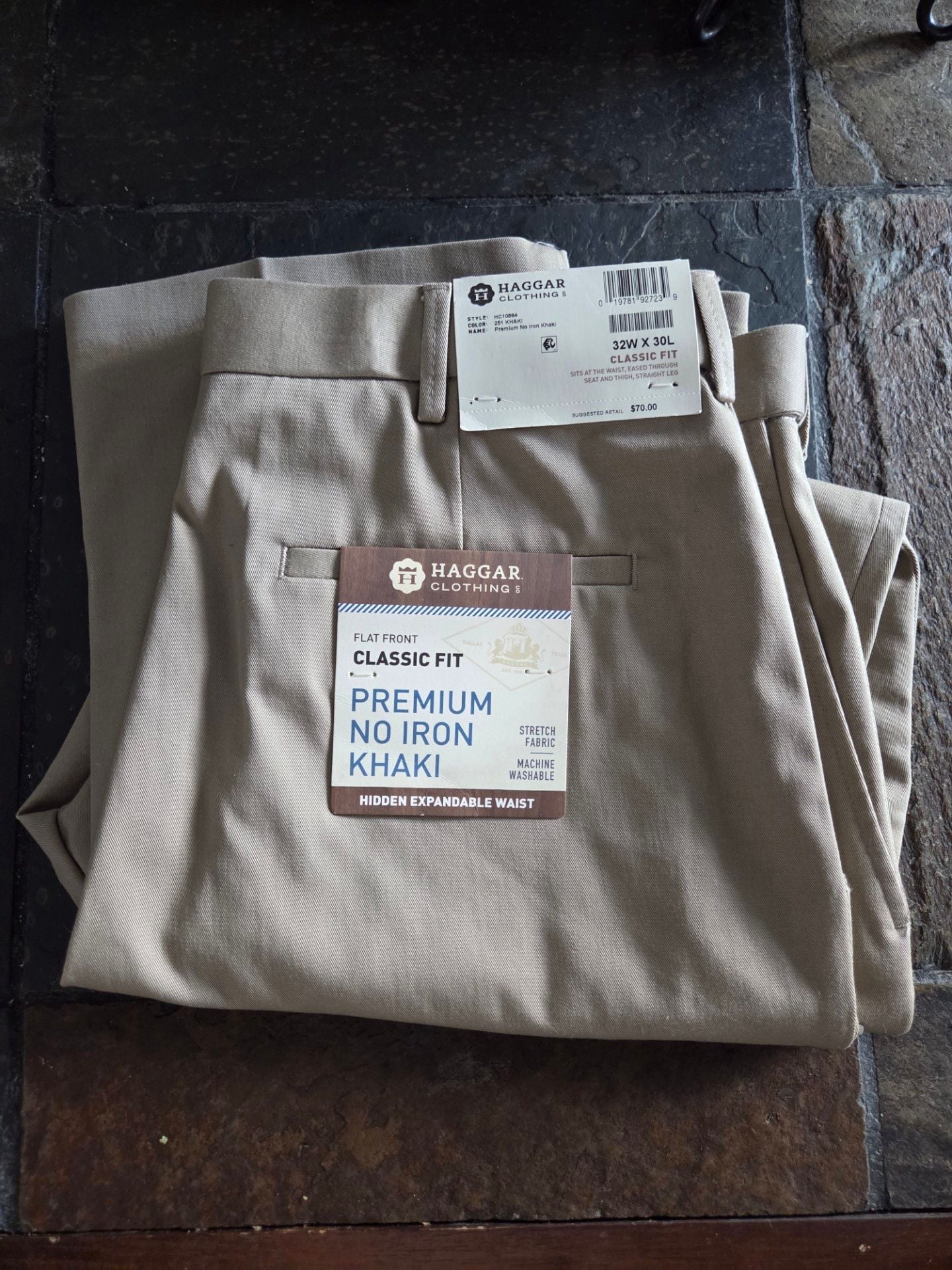 Haggar Premium No Iron Khaki Pants 32x30 Classic Fit Flat Front 1
