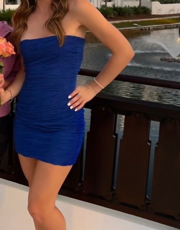 Royal Blue Ruched Strapless Bodycon Mini Dress 2