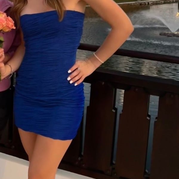 Royal Blue Ruched Strapless Bodycon Mini Dress