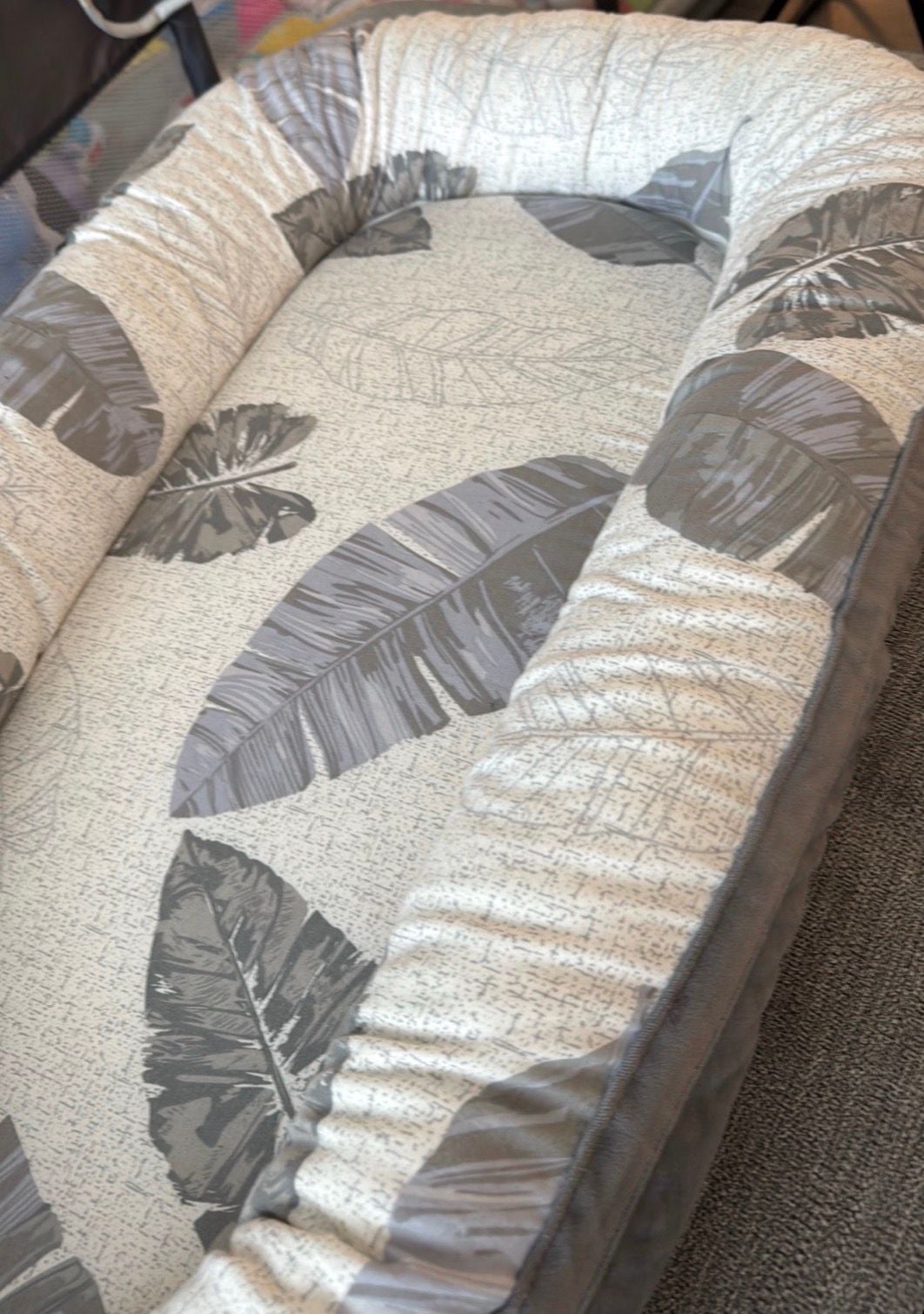 Baby Nest Portable Lounger Grey Leaf Print 3