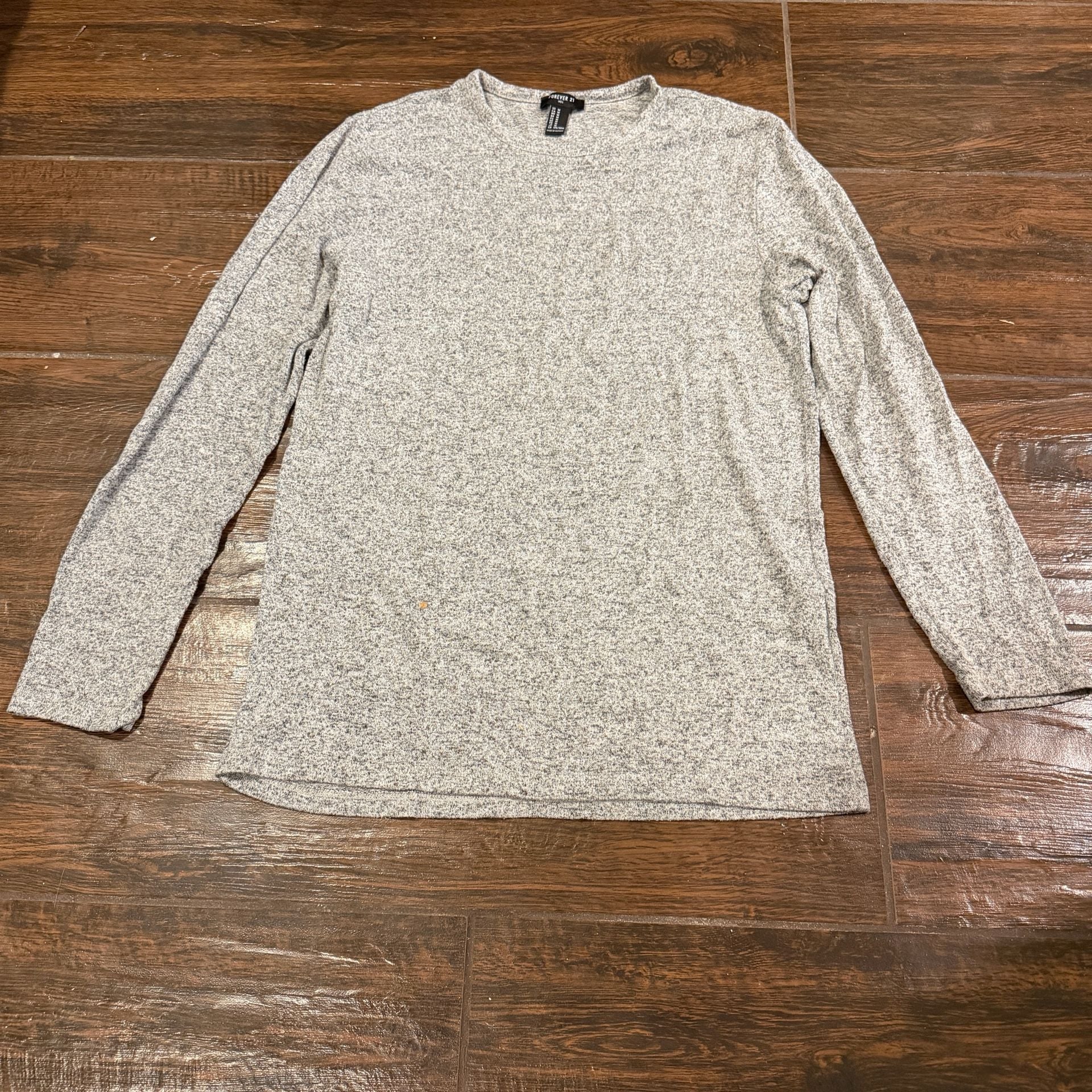 Forever 21 Men Gray Heathered Long Sleeve Crew Neck Shirt Size M 2