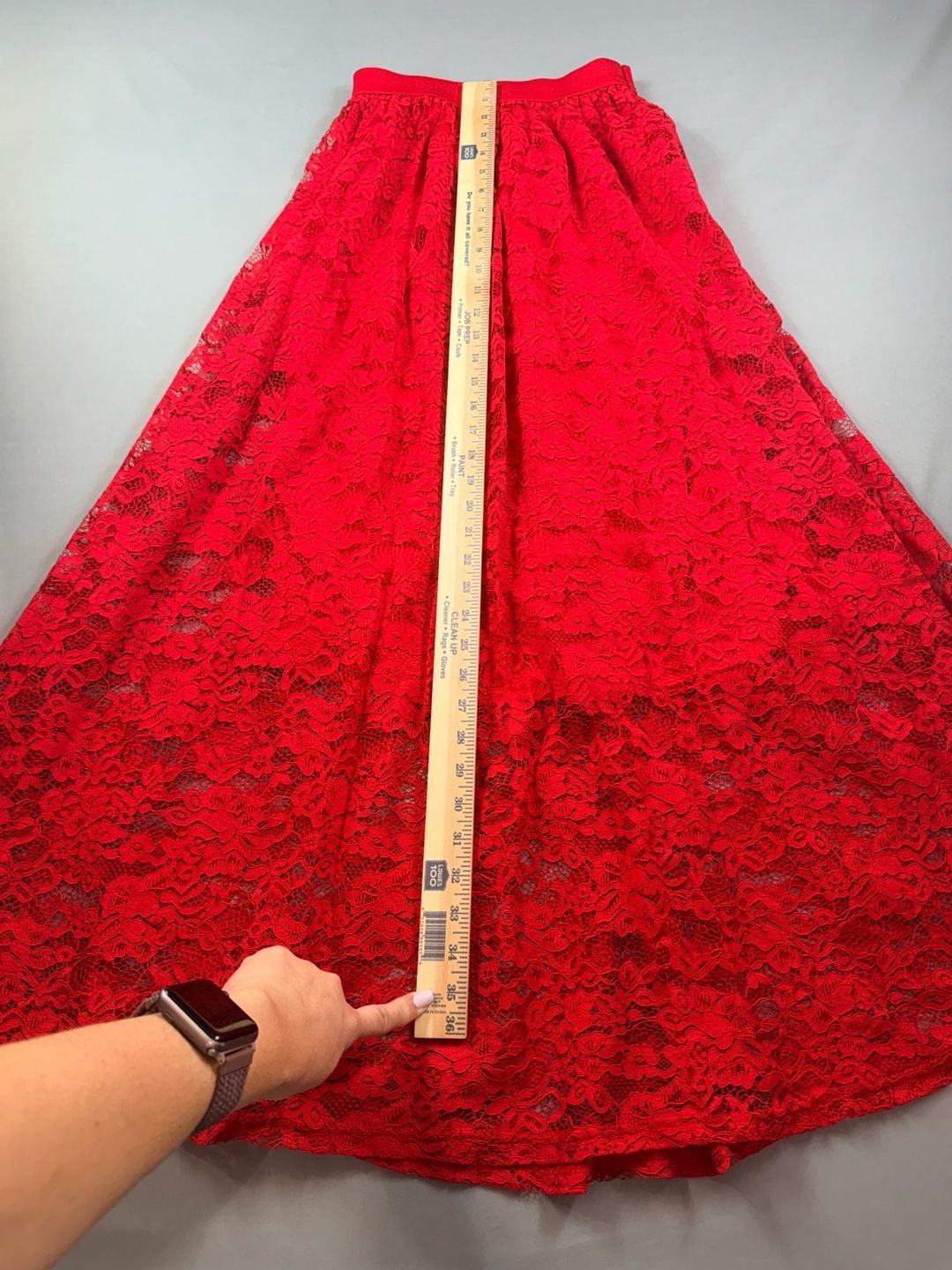 Laffaire Los Angeles Red Lace A-Line Maxi Skirt Size S 9
