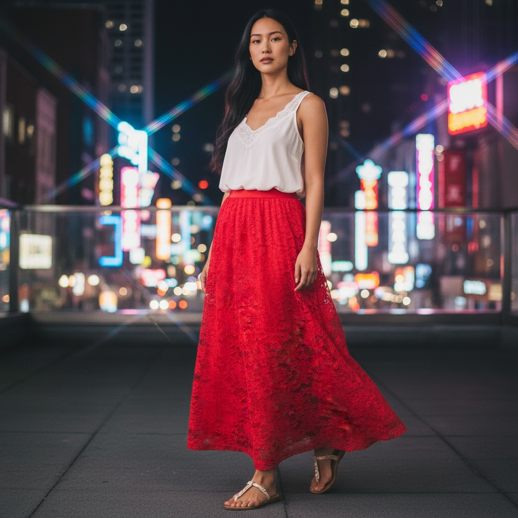 Laffaire Los Angeles Red Lace A-Line Maxi Skirt Size S 2