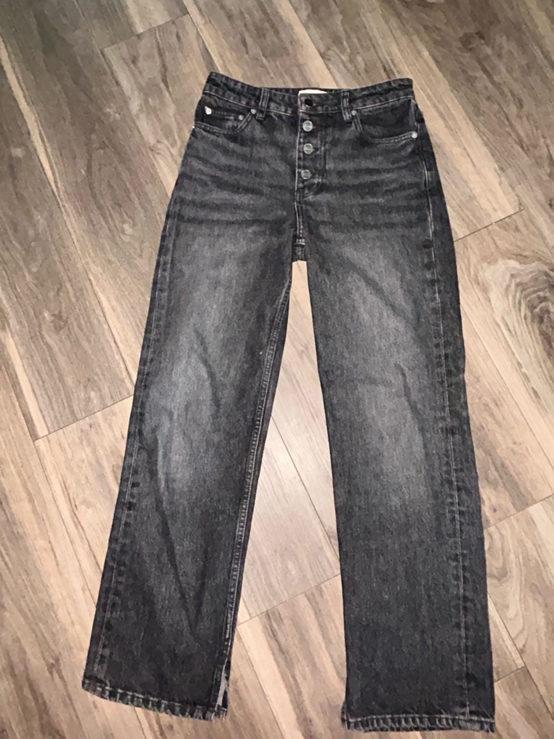 Ganni Lovy Black Denim High Rise Straight Leg Jeans 26W/32L 2