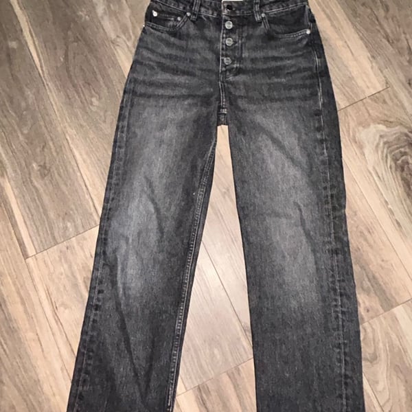 Ganni Lovy Black Denim High Rise Straight Leg Jeans 26W/32L
