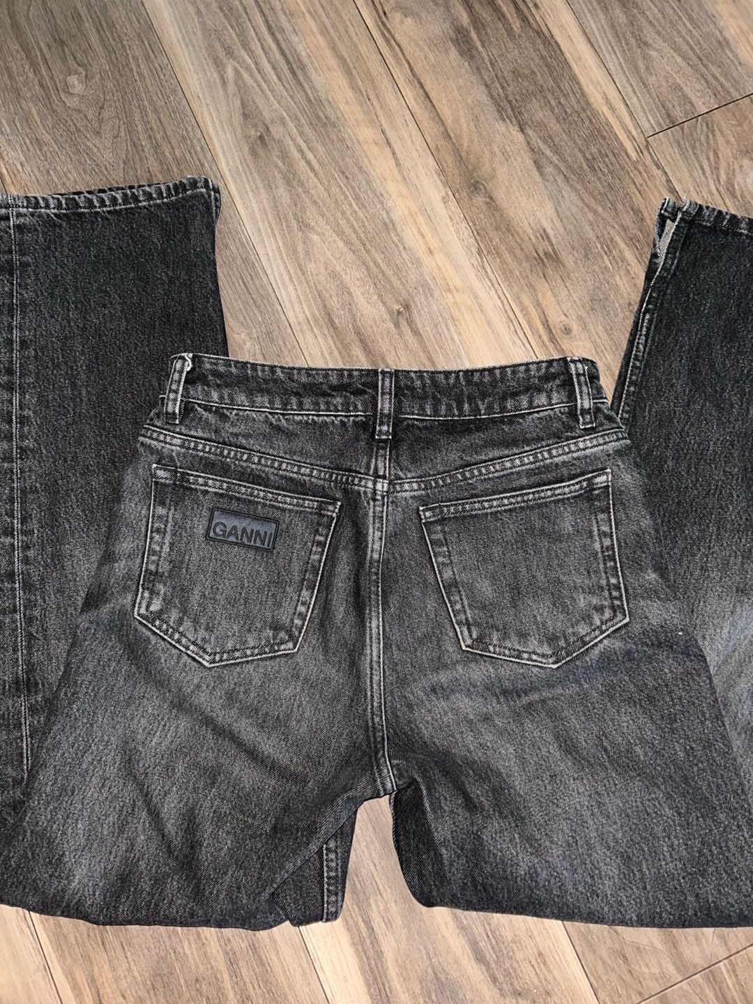 Ganni Lovy Black Denim High Rise Straight Leg Jeans 26W/32L 9