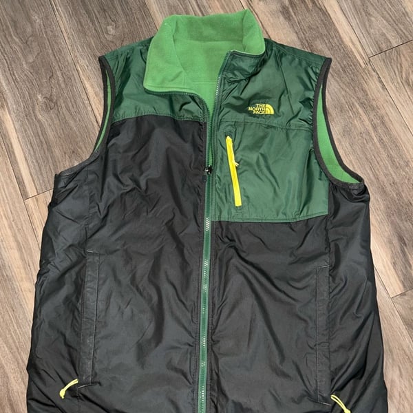 The North Face Reversible Fleece Vest Green Black Size Large