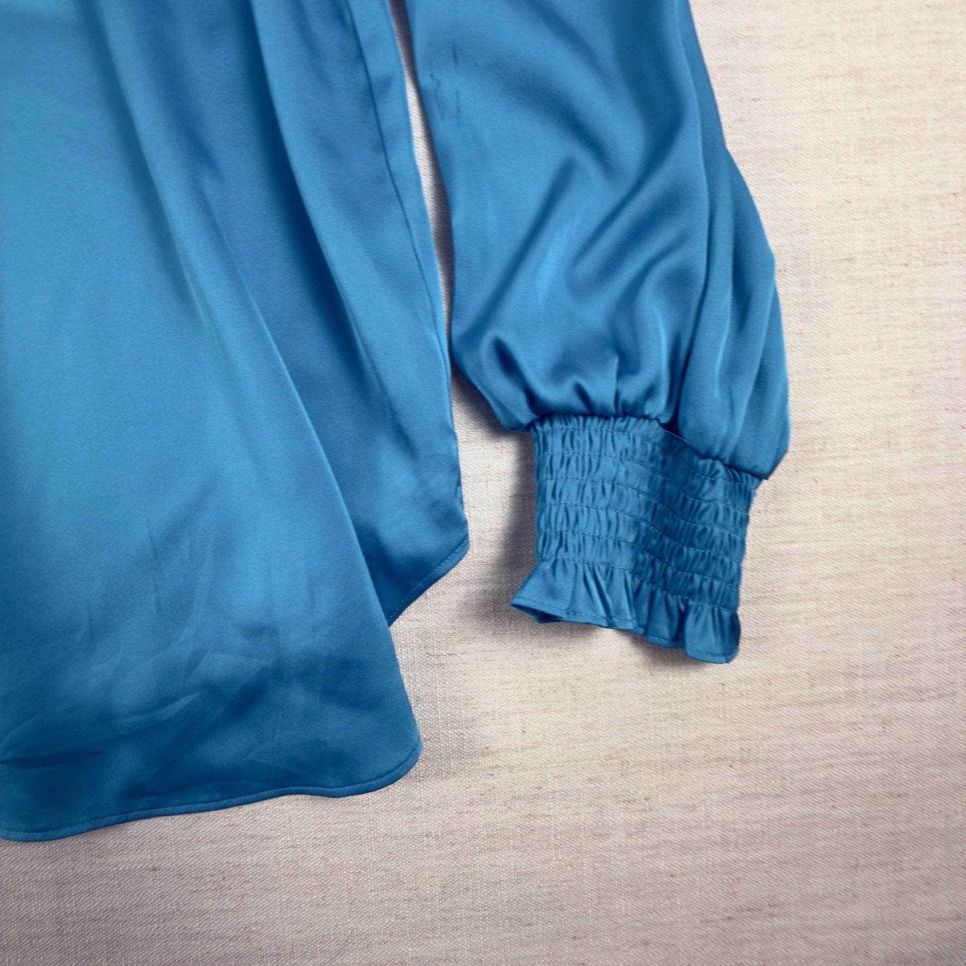 Joy Joy Blue Satin Long Sleeve Blouse Size M 3