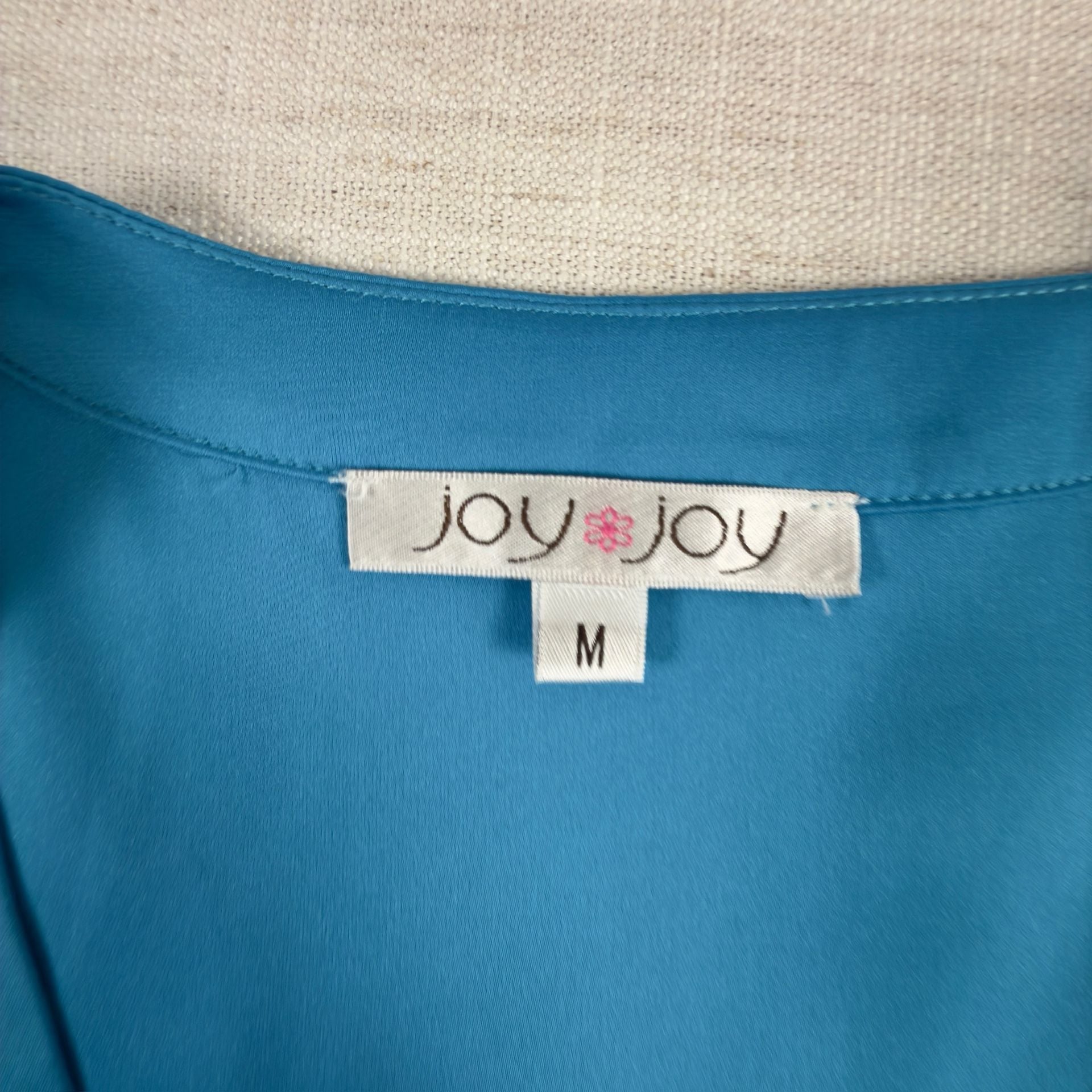 Joy Joy Blue Satin Long Sleeve Blouse Size M 4