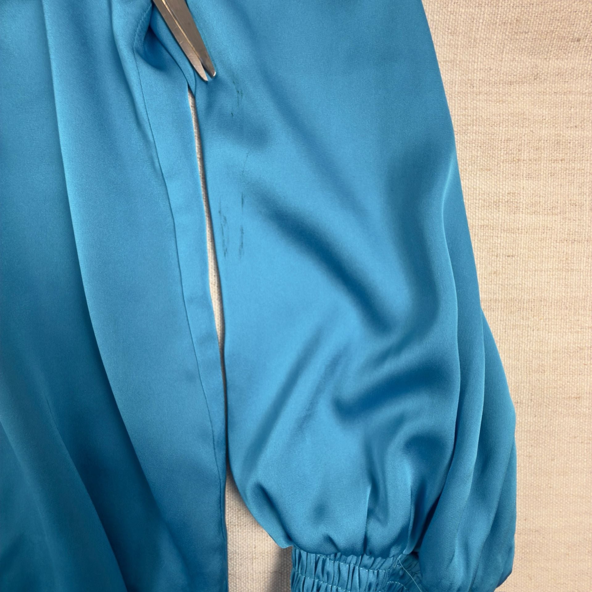 Joy Joy Blue Satin Long Sleeve Blouse Size M 5