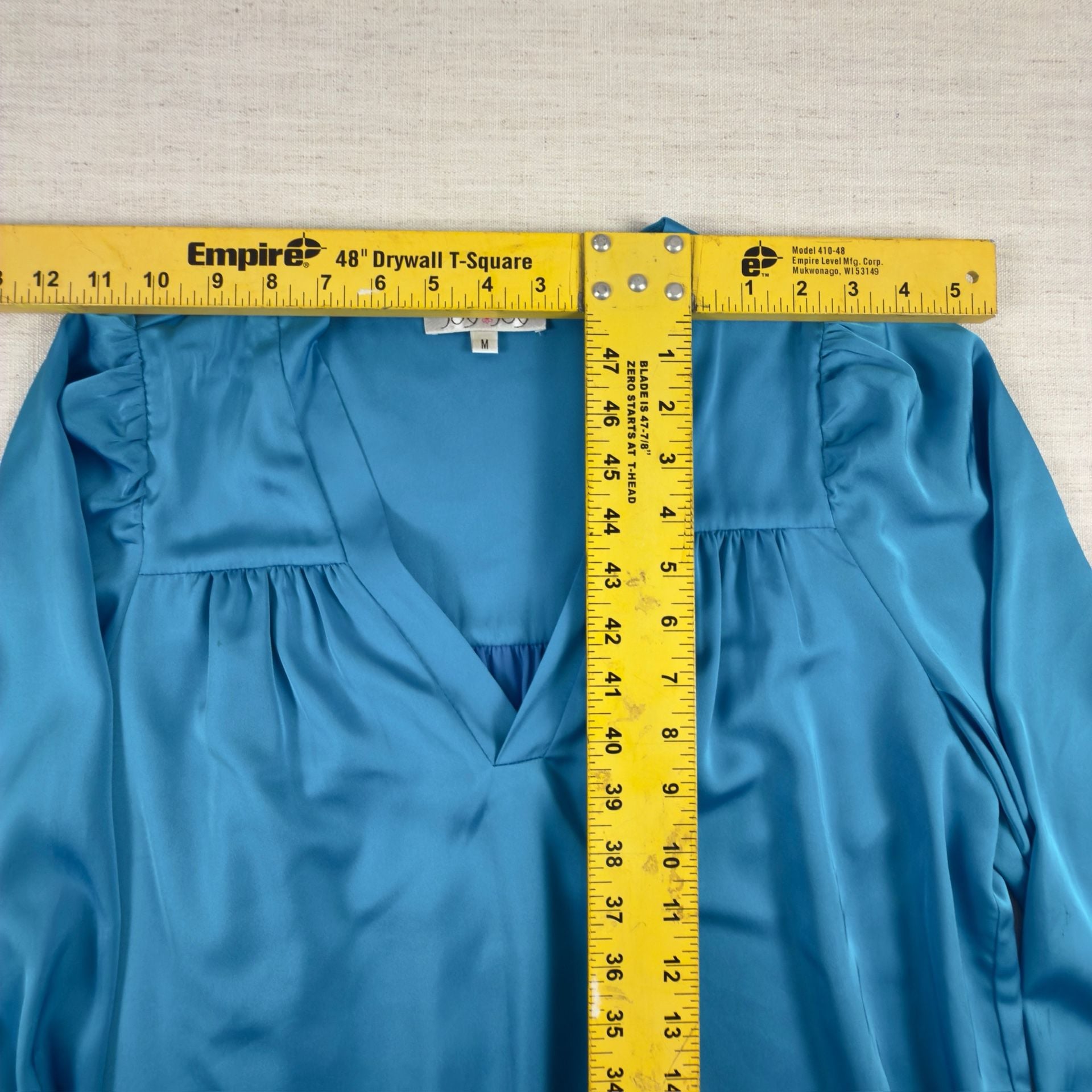 Joy Joy Blue Satin Long Sleeve Blouse Size M 6
