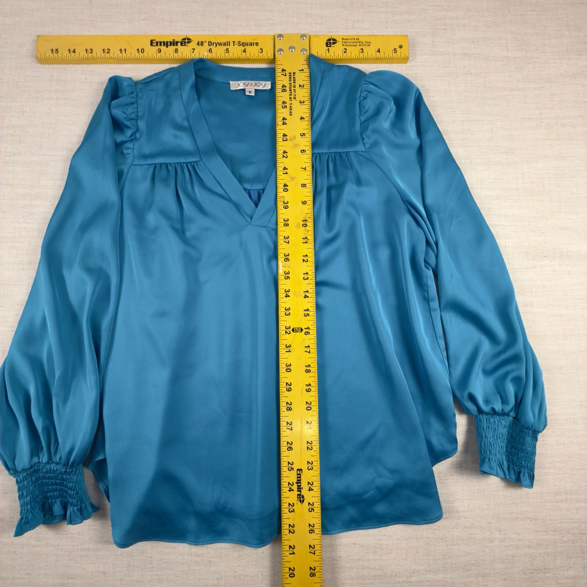 Joy Joy Blue Satin Long Sleeve Blouse Size M 7