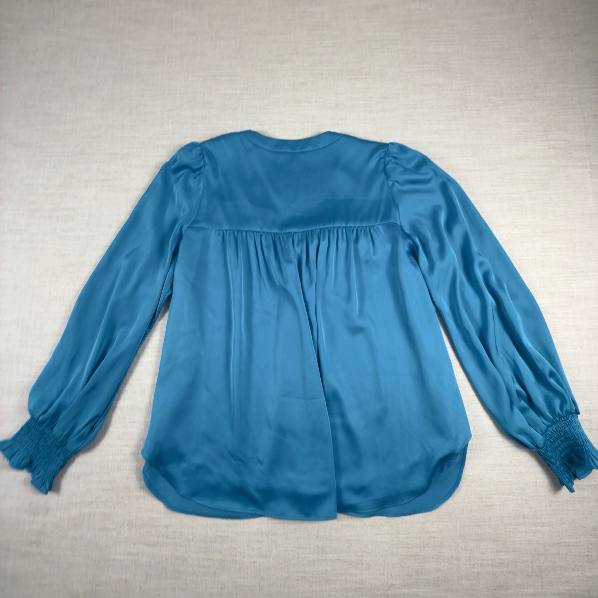 Joy Joy Blue Satin Long Sleeve Blouse Size M 8