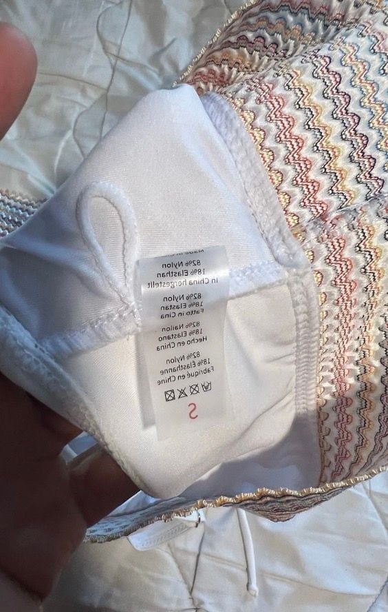 Women's Size S White High-Waisted Bikini Set with Multi-Color Wave Trim 7