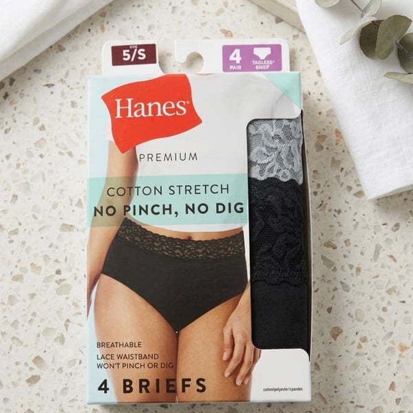 Hanes Premium Cotton Stretch No Pinch No Dig Lace Waistband Briefs 4-Pack