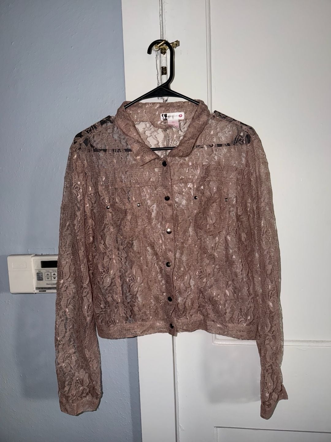 Body Central Mauve Lace Button Down Shirt Jacket 2