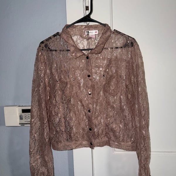 Body Central Mauve Lace Button Down Shirt Jacket