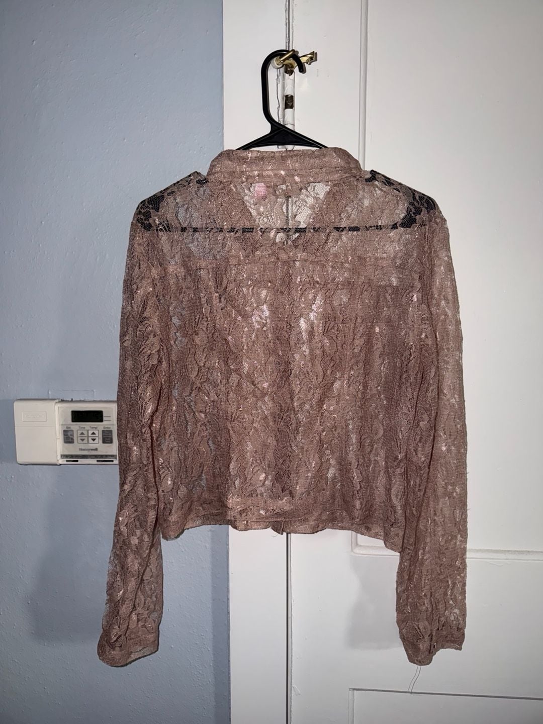 Body Central Mauve Lace Button Down Shirt Jacket 3