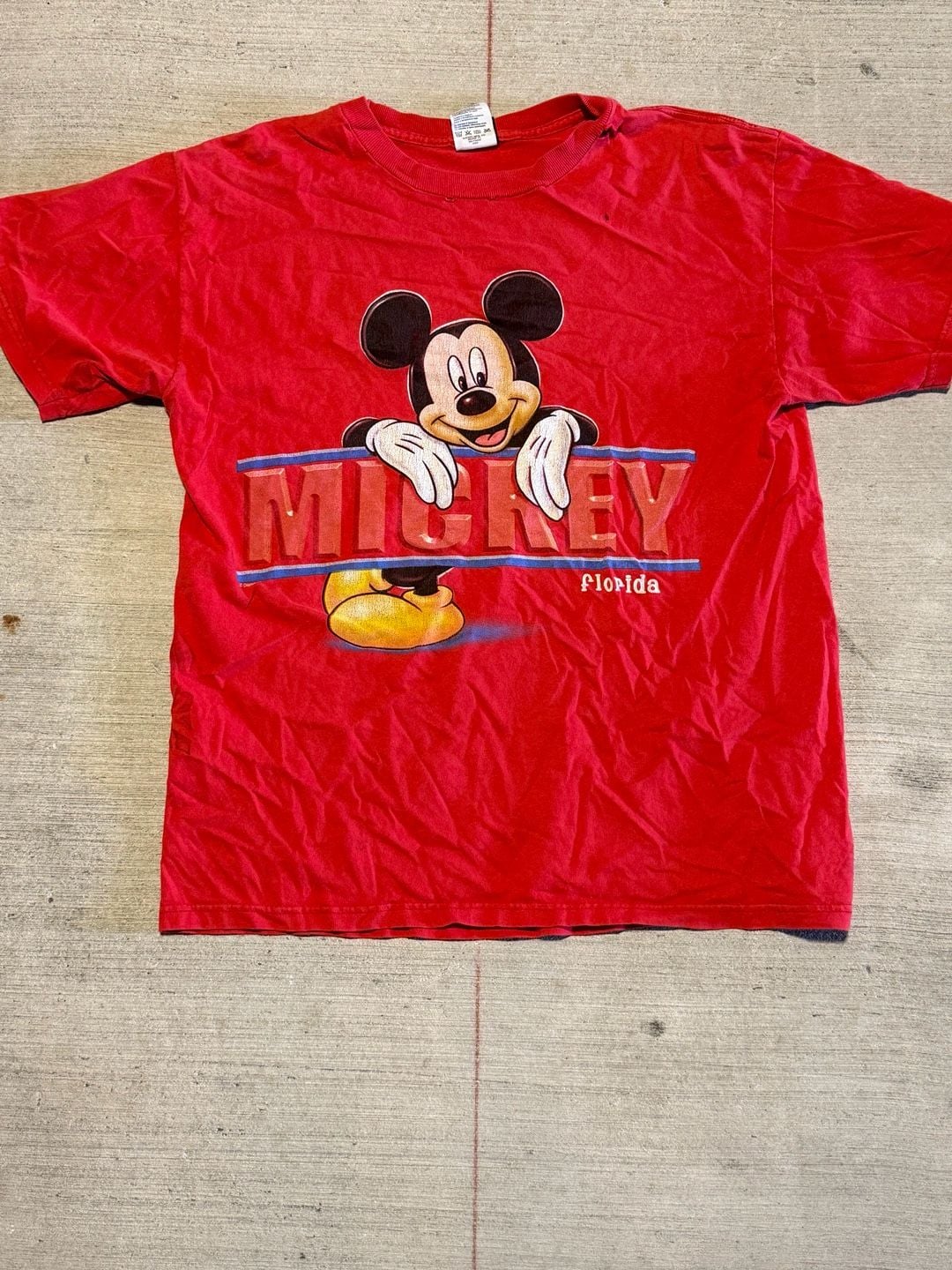 Vintage 90s Disney Mickey Mouse Florida Double Sided T-Shirt Red 1