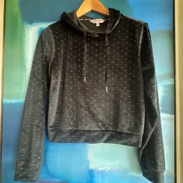 Juicy Couture Size S Black Velour Hoodie and Pant Sleepwear set