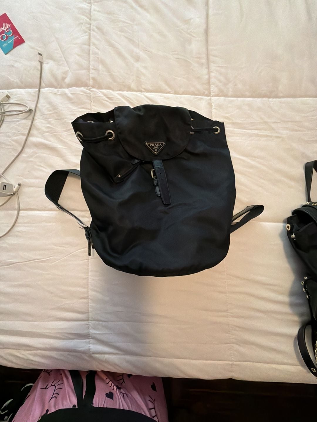 Prada Vela Nylon Drawstring Backpack Black 2