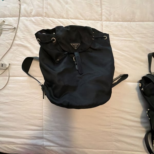 Prada Vela Nylon Drawstring Backpack Black