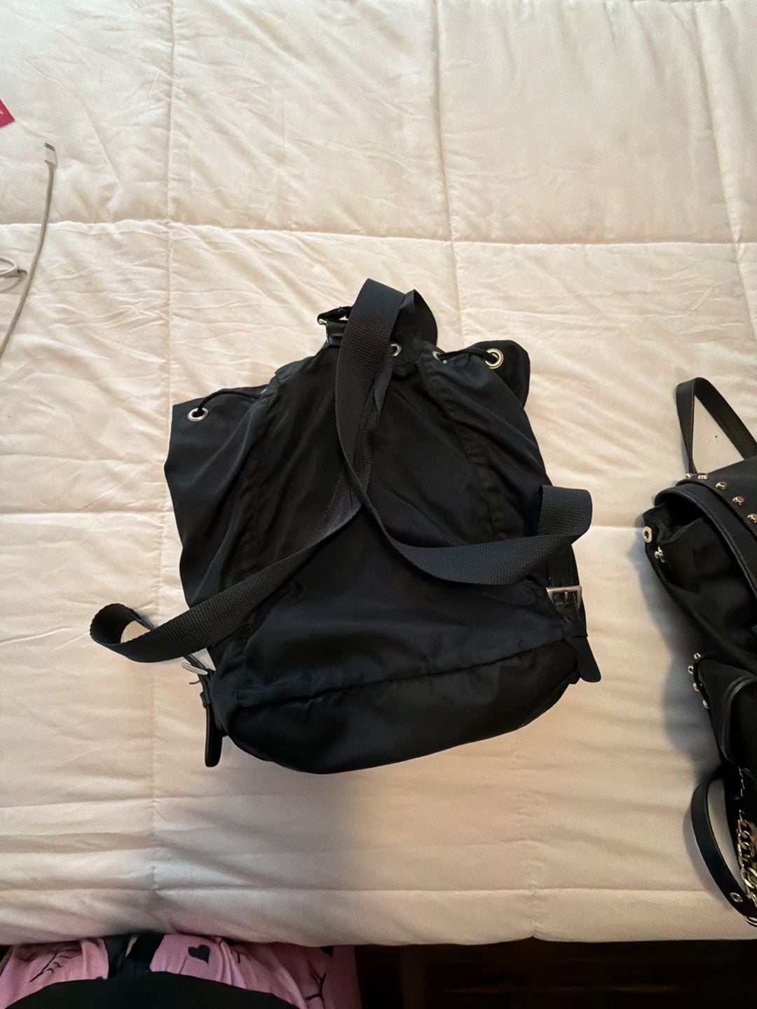 Prada Vela Nylon Drawstring Backpack Black 3