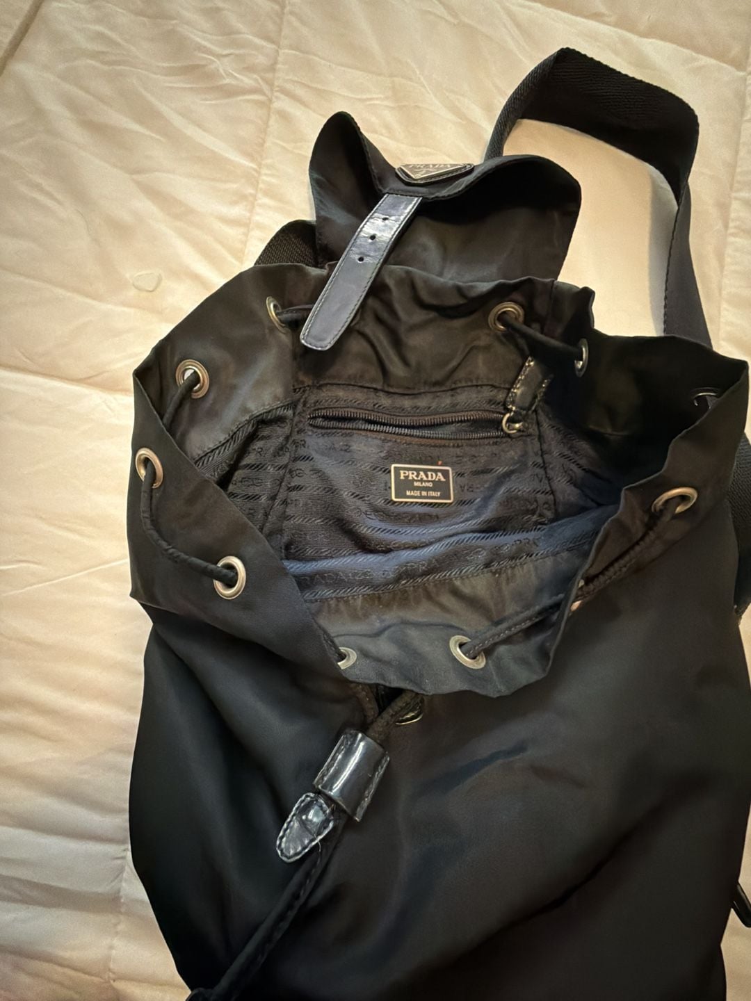 Prada Vela Nylon Drawstring Backpack Black 5