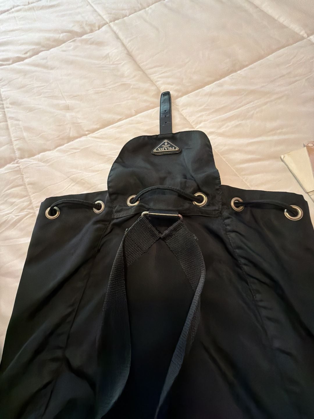 Prada Vela Nylon Drawstring Backpack Black 8