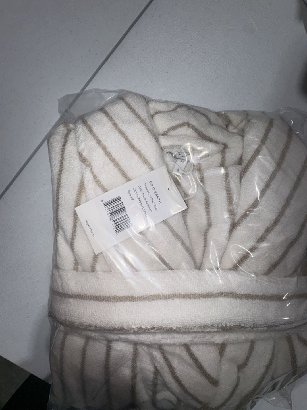 Cozy Earth Striped Luxe Bath Robe Sand/Seashell Size XS 5